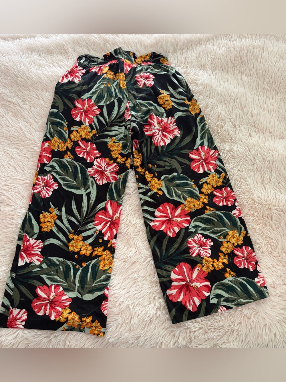 Tropical Floral Wide-Leg Pants - Black with Red & Green Print - Picture 3 of 3